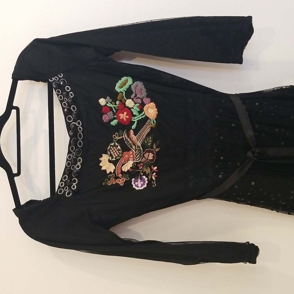 Desigual Black Embroidered and Sequin Dress Size 38